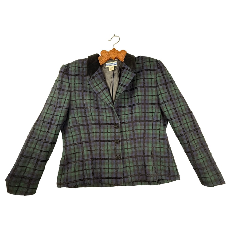 VTG Pendleton Wool Blazer Watch Plaid Velvet Collar 16 dark academia preppy